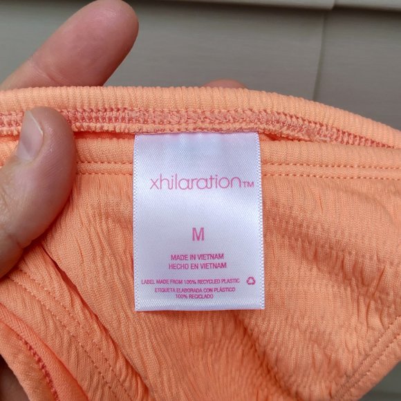 Xhilaration Orange Bikini Bottoms High Leg Scoop Waist Textured Smock NWT - Picture 9 of 11